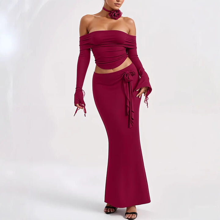 Dame Elegant Off-Shoulder Sæt med dekorerede ærmer og feminint detalje Stilla
