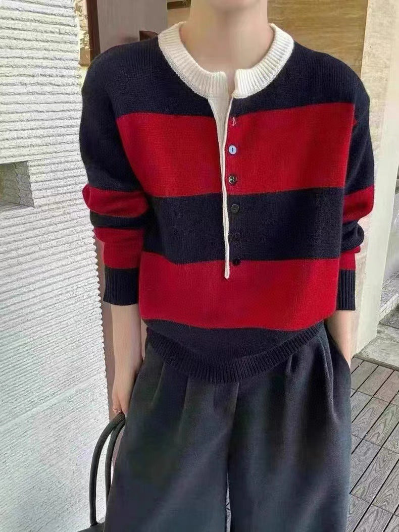 Dame sporty strikket sweater med knaplukning og grafisk mønster Stilla