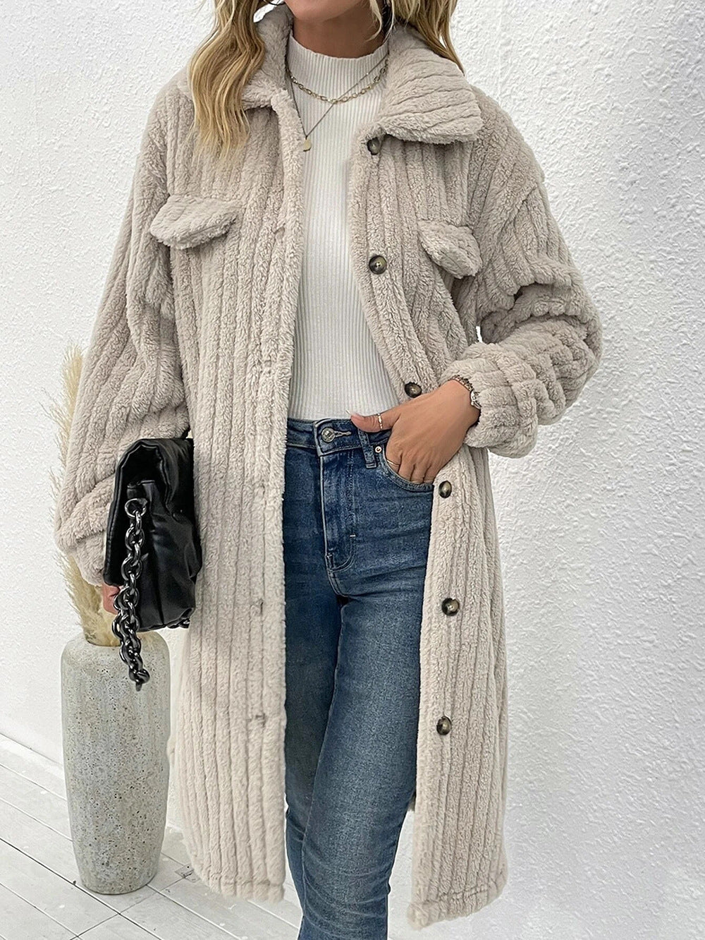 Dame afslappet oversized uldfrakke med struktureret design Stilla