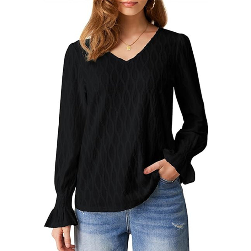 Dame Elegant Bluse med V-udskæring og Flæse detaljer Stilla