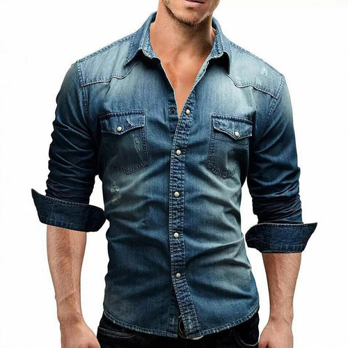 Herre denim skjorte i afslappet slim fit med moderne lomme Stilla
