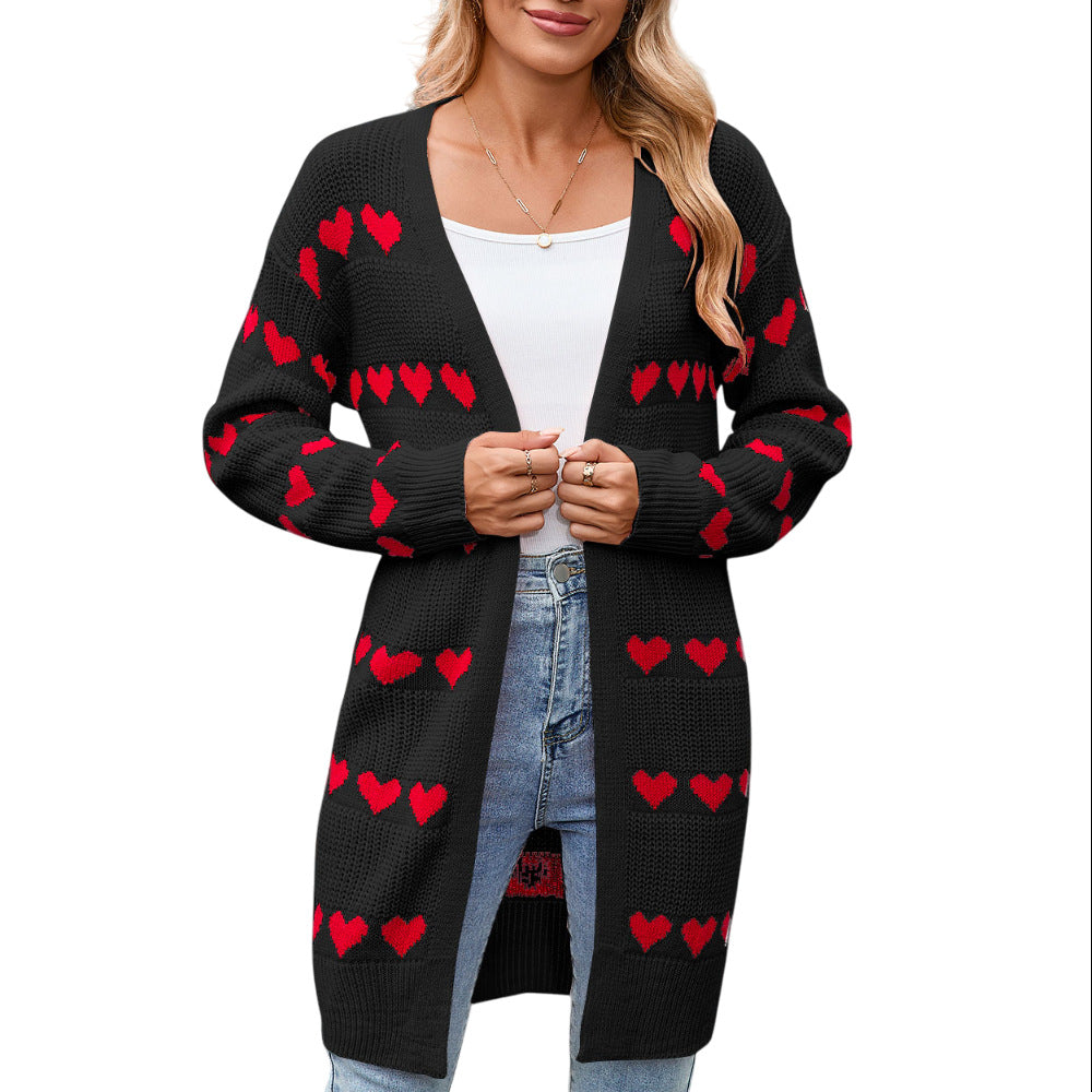Kvinders cardigan med hjerteformet mønster Stilla
