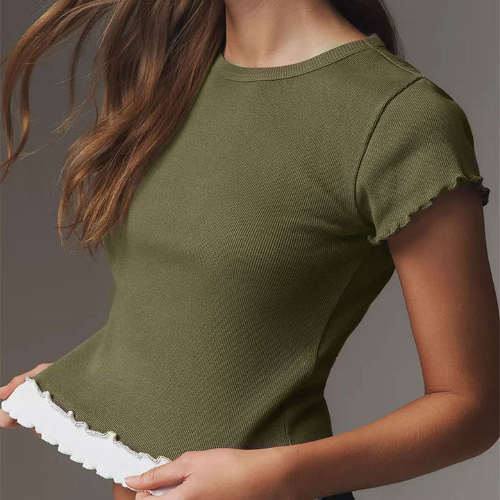 Dame Crop-Top med flæsedetaljer Skovae