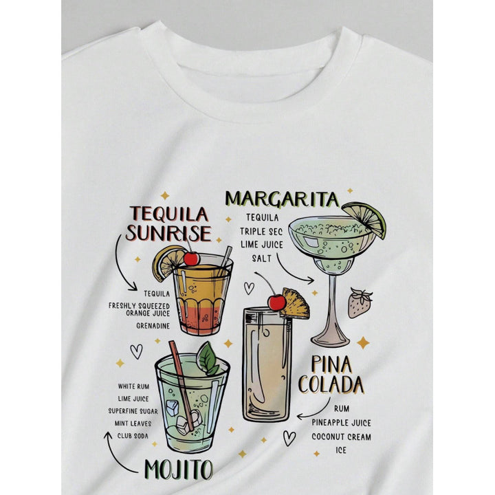 Dame T-shirt med kreativt cocktailmotiv og afslappet snit Stilla