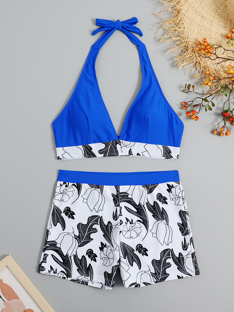 Dame halter-bikini-sæt med blomsterdesign og knyttet top Stilla