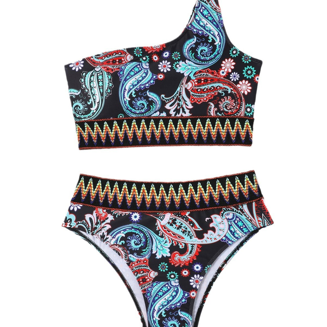 Dame Triangel-Bikini-Sæt med asymmetrisk snit og farverigt paisleymønster Stilla