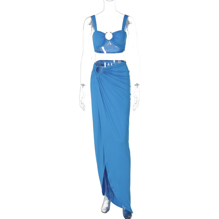 Dame Off-Shoulder Crop-Top og Maxi-Nederdel Sæt med elegant slids Stilla