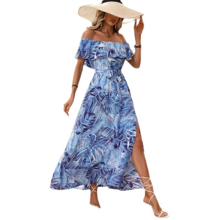 Femme Off-Shoulder Tropisktryk Maxikjole med sideløsning Stilla