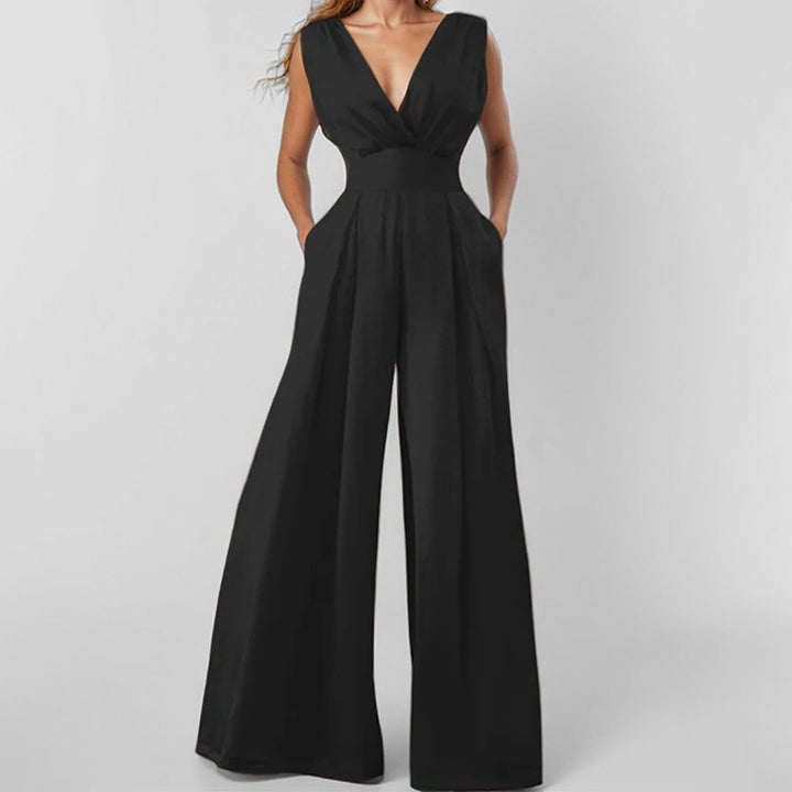 Dame jumpsuit med vidde ben og elegant V-hals Stilla