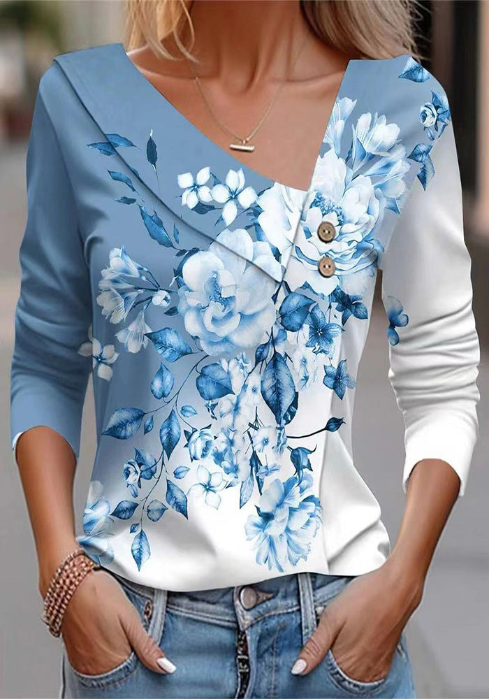 Dame Bluse skjorte med floral applikation og moderne knapdetaljer Stilla