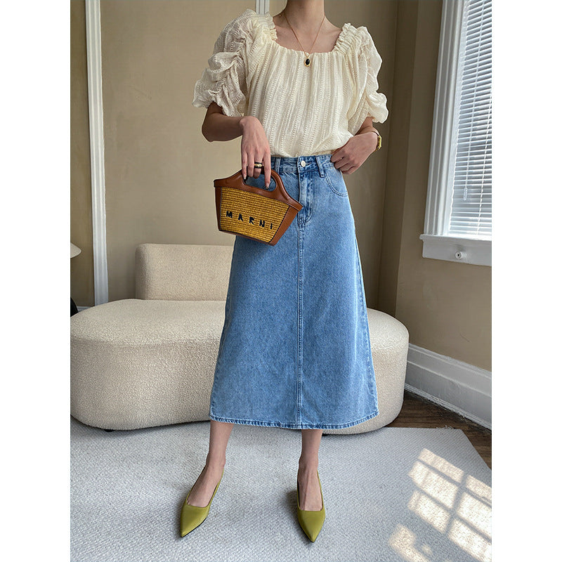 Damer Elegant Lang Denim Nederdel Stilla