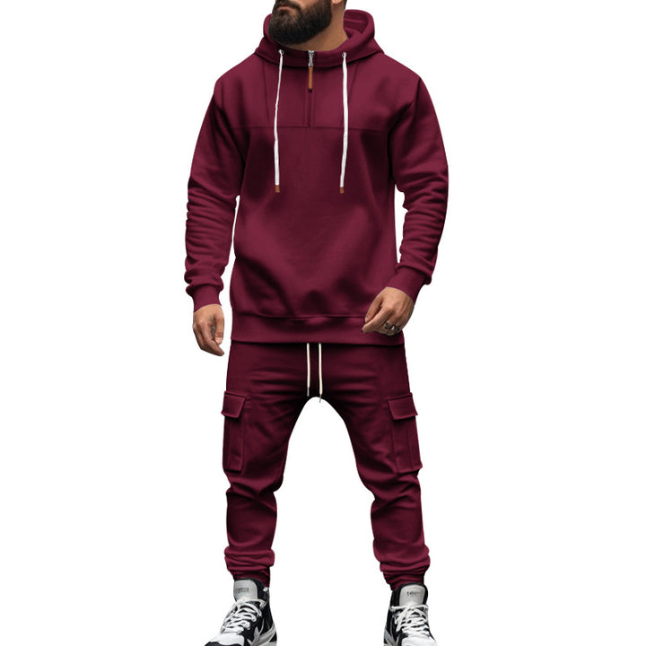 Herrer komfortabel Hoodie- og joggedragt med praktiske cargo-lommer og høj krave Stilla