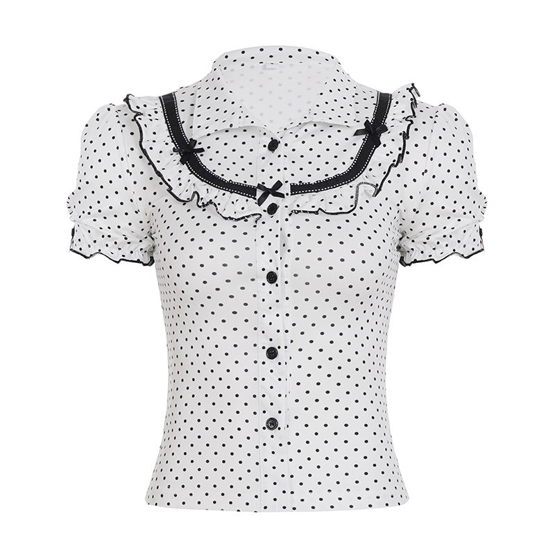 Dame Vintage Polka Dot Bluse med Puffærmer Skovae