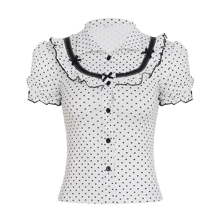 Dame Vintage Polka Dot Bluse med Puffærmer Skovae