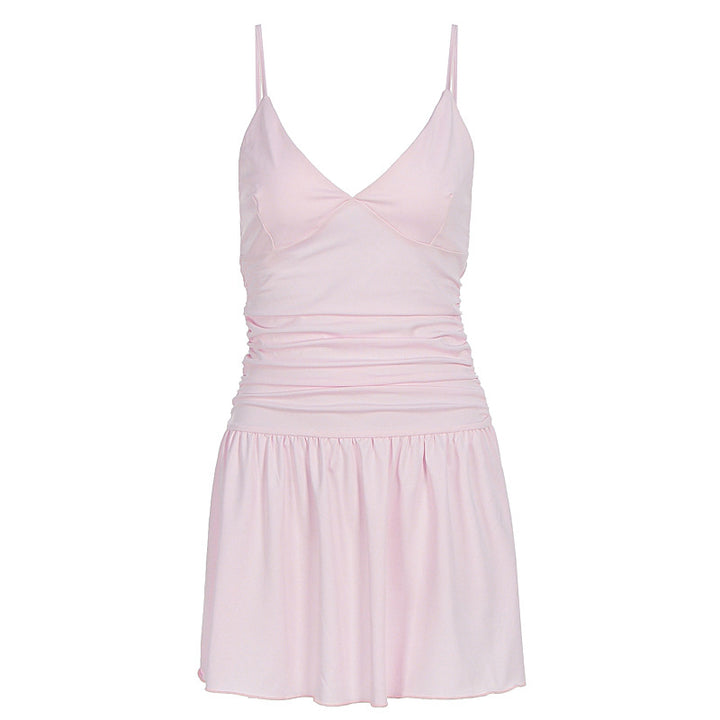 Dame skaterkjole med raffineret ruffles design og smalle stropper Skovae