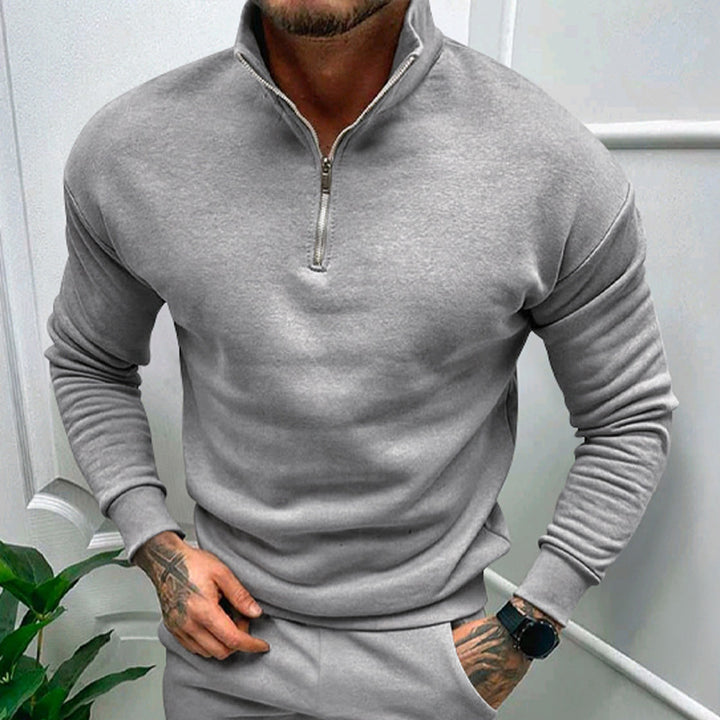 Herrer sporty fleece-pullover med halv lynlås og moderne ståkrave Stilla