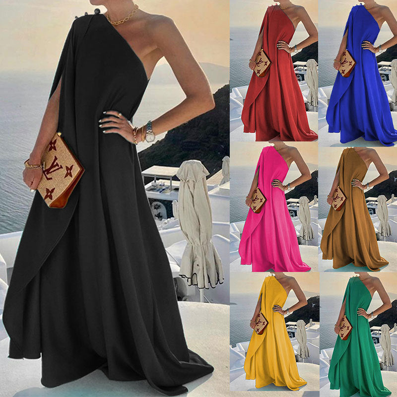 Stilla | One-Shoulder-Kjole Temperament Sommer Enfarvet Kjole