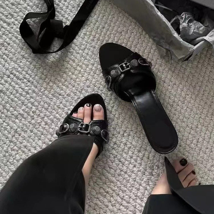 Femme Open-Toe Slide Mules med dekorative spænde accenter Stilla
