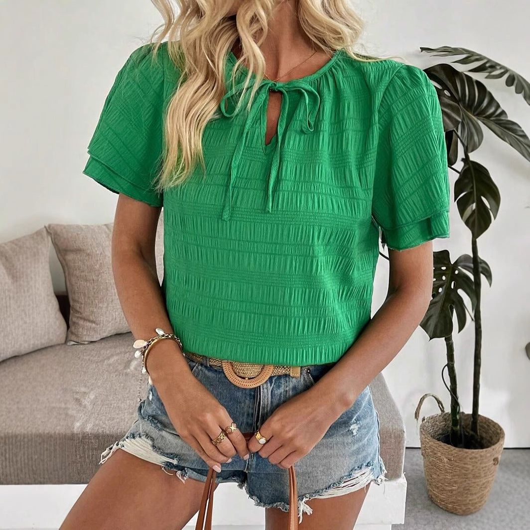 Dame afslappet kortærmet bluse med struktureret design Stilla