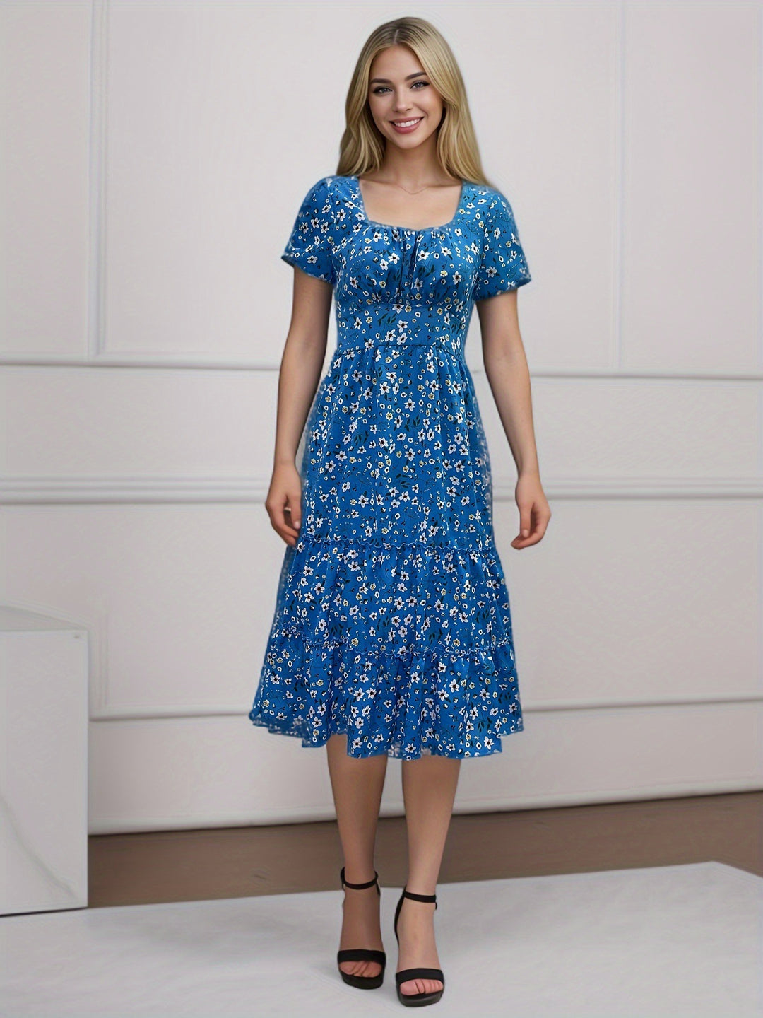 Dame Blomster Plisse Maxi Kjole Stilla