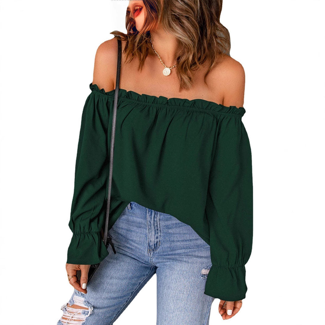Dame Off-Shoulder Bluse med flæsedetaljer og elastiske ærmer Stilla