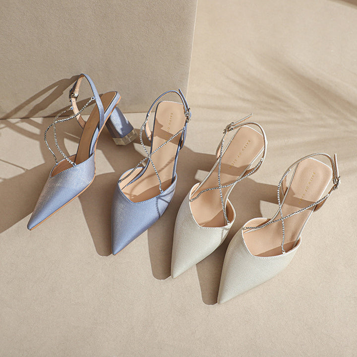 Damer elegante spidse Slingback-hæle med strassaccent Stilla