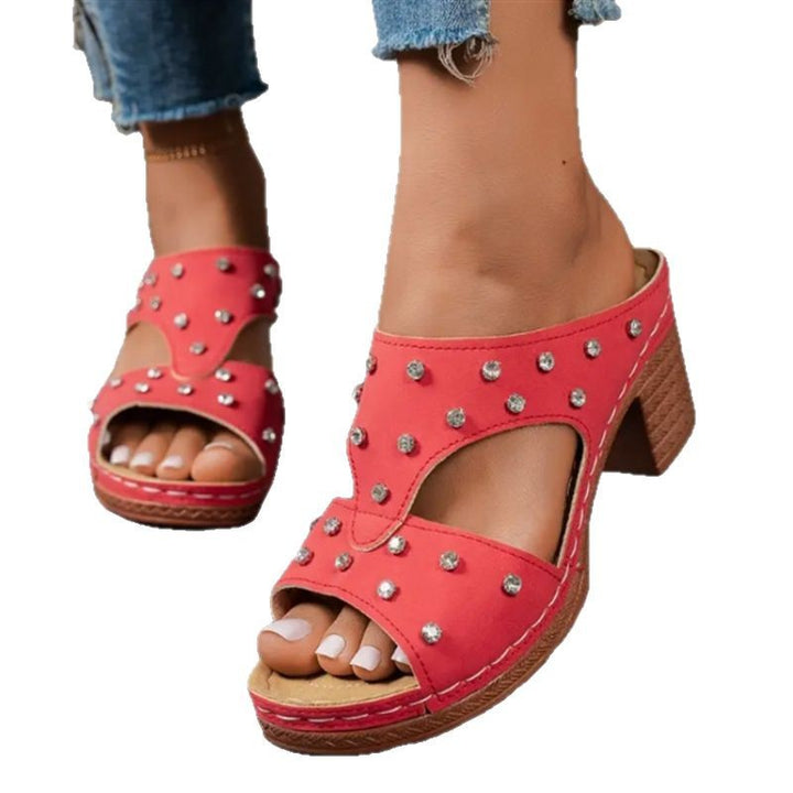 Dame Elegante og fashionable højhælede sandaler med rhinsten dekorationer Stilla