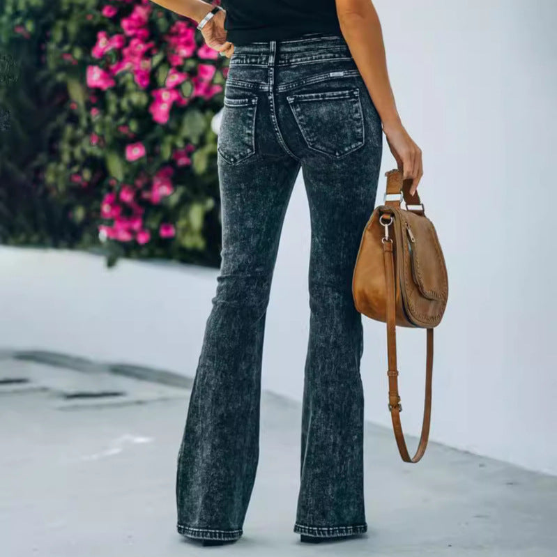 Dame Højtaljede Flared Jeans med moderne Used-effekt Stilla