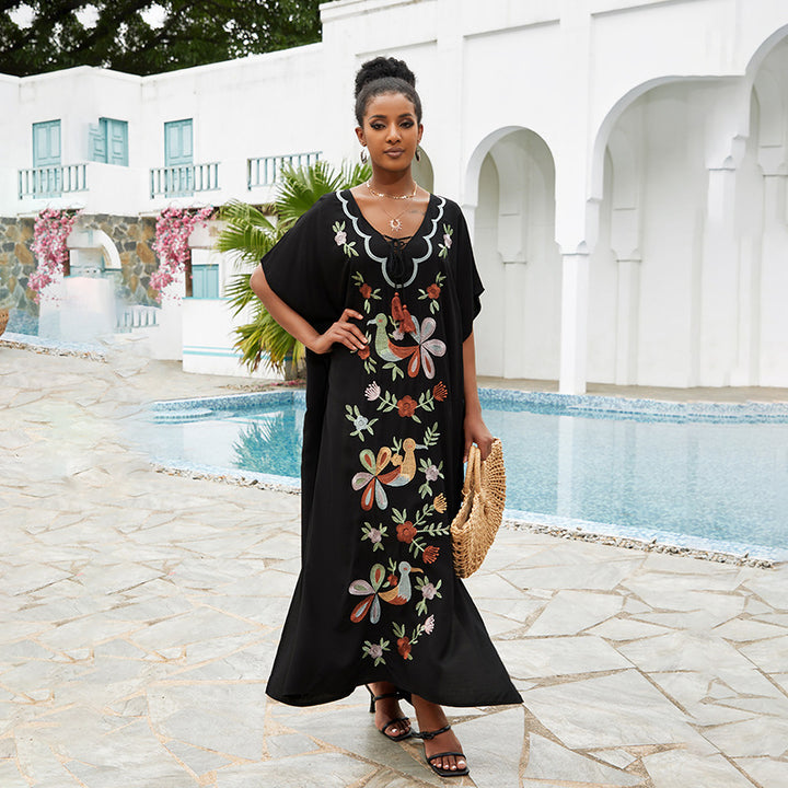 Dame Elegant Strandkåbe med florale Broderier Stilla