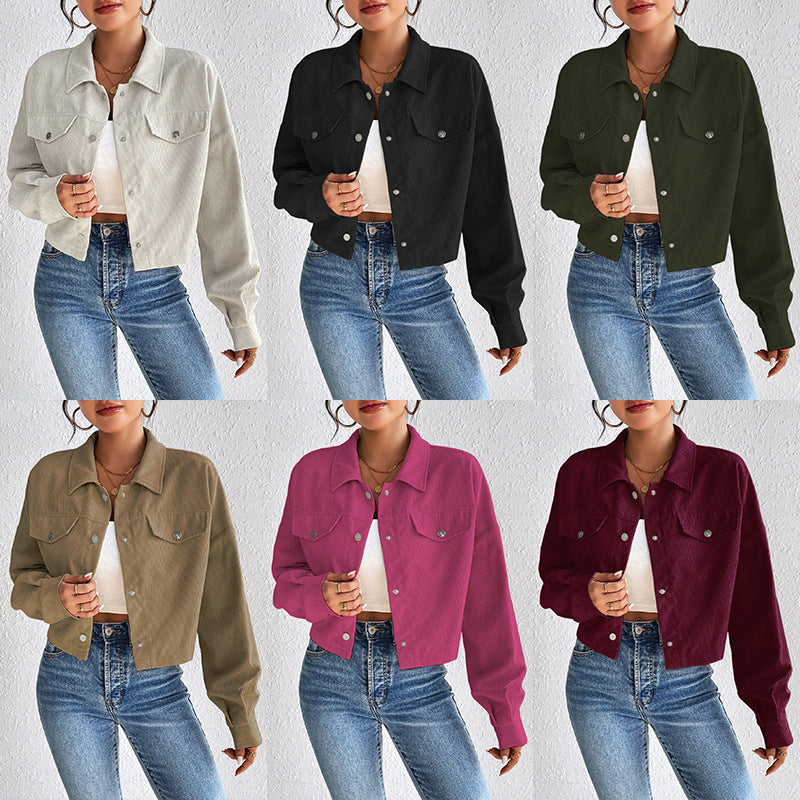 Dame Cordjakke i cropped design Stilla