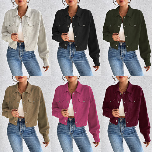Dame Cordjakke i cropped design Stilla