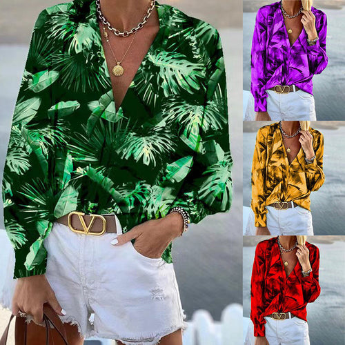 Dame Chic Bluse med blomsterprint og moderne V-udskæring Stilla