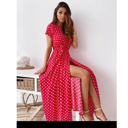 Dame Polka Dot Maxikjole med stilfuld sideslids Stilla