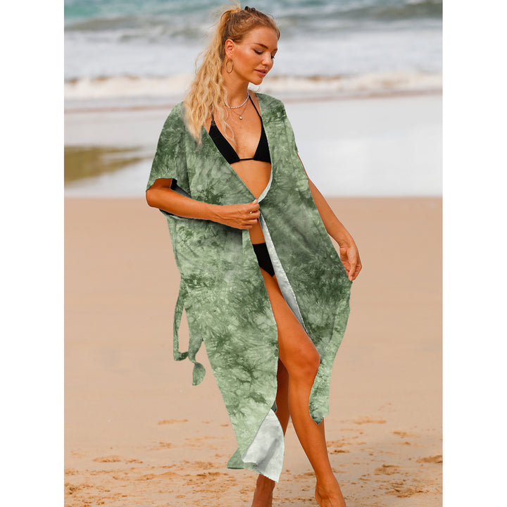 Dame elegant Strandkimono med ornamentalt print og praktiske bindebånd Stilla
