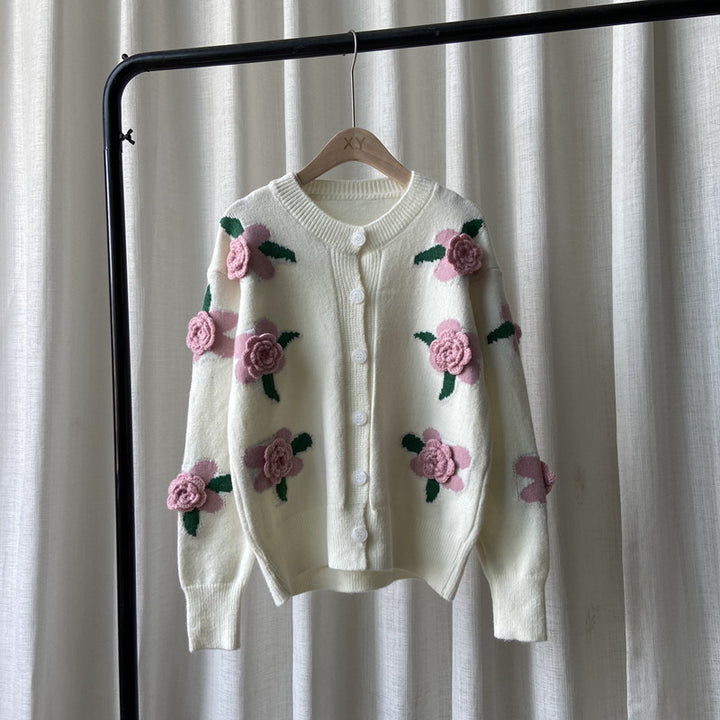 Femme Floral Applikation Strikcardigan Stilla