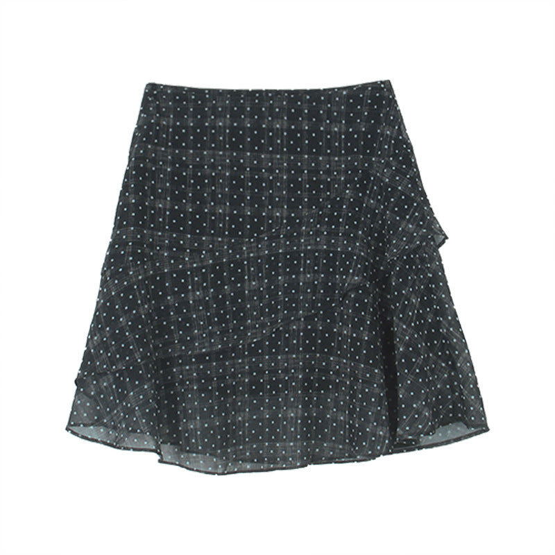 Dame flæsekort skørt lavet af let chiffon med prikket design Stilla