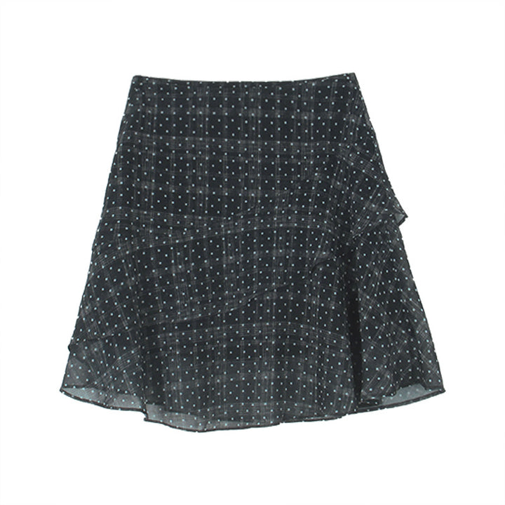 Dame flæsekort skørt lavet af let chiffon med prikket design Stilla