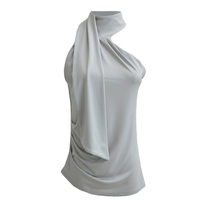 Dame elegant top med asymmetrisk krave og flydende stof Stilla