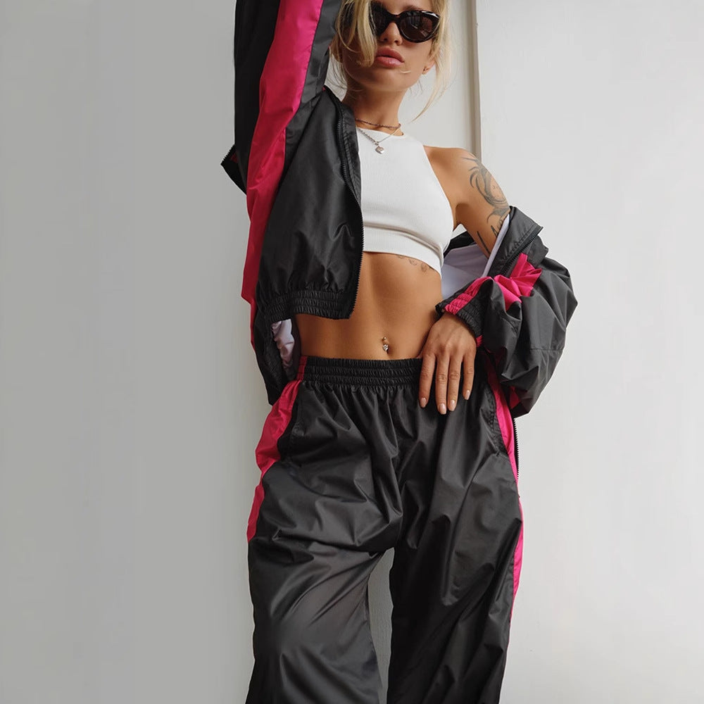 Stilla | Trendy Kontrast Cardigan Top Bukser Sportsdragt