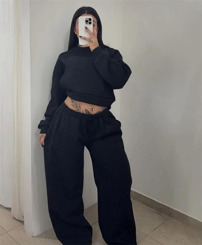 Kvinders afslappede sweatshirt og joggebukser sæt med cropped top og bred ben Skovae