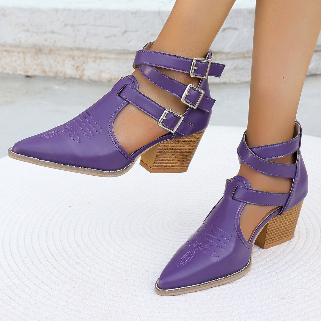 Dame elegante Slingpumps med asymmetrisk remdesign og behagelig blokhæl Stilla