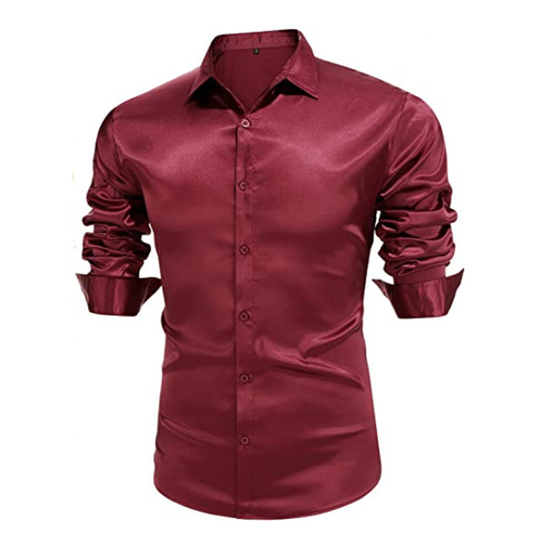 Herrer Elegant Satin Skjorte Stilla