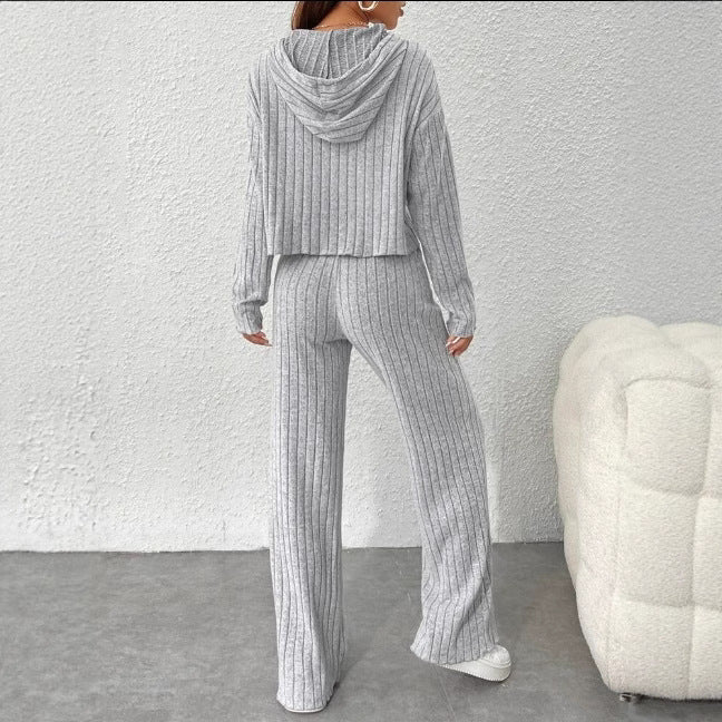 Dame Blødt Strik-Loungewear-Sæt med bredt bånd og ribbet design Stilla
