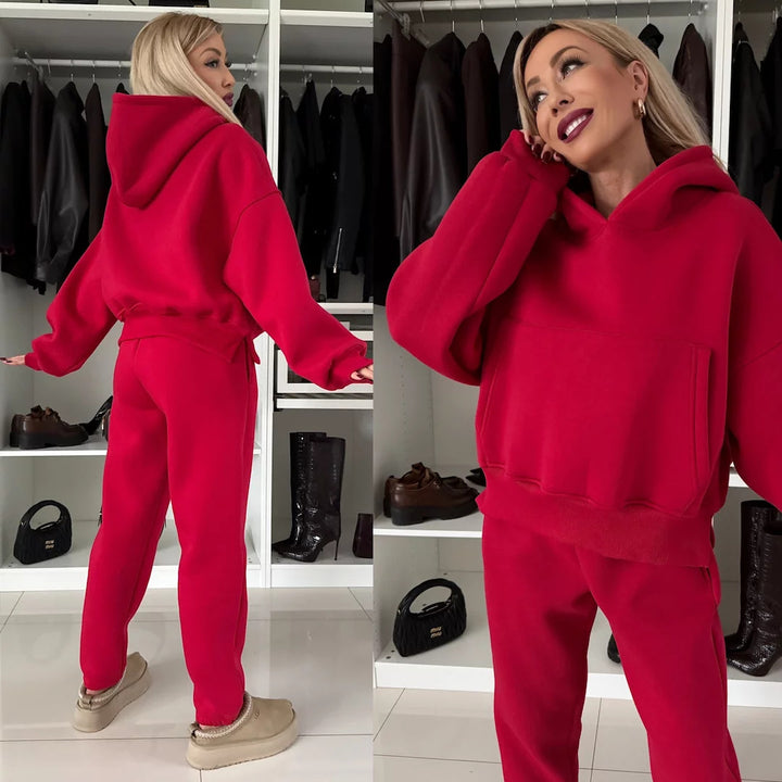 Kvinder komfortabel hoodie og casual joggingbukser sæt Skovae