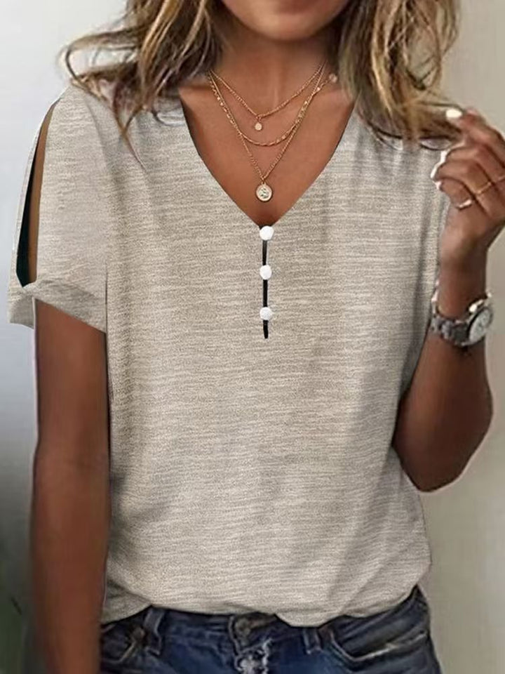 Dame Glitrende V-Pullover Bluse Skovae