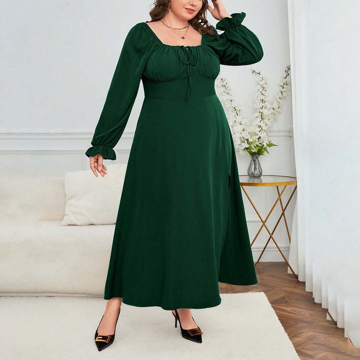 Dame elegant maxikjole med dyb split og puffærmer Stilla