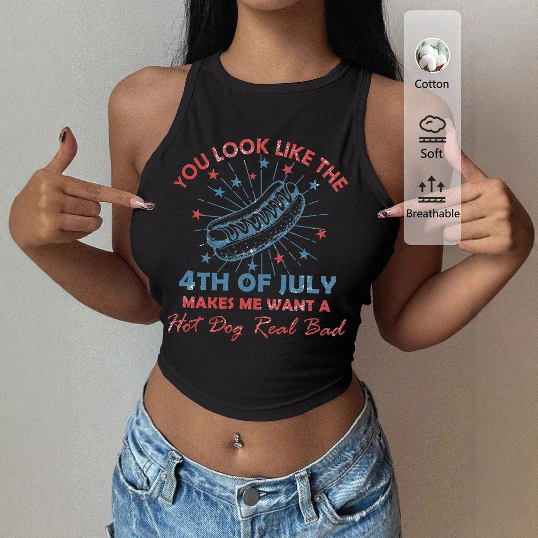 Dame Cropped Tanktop med kreativ tekst og livligt design Skovae