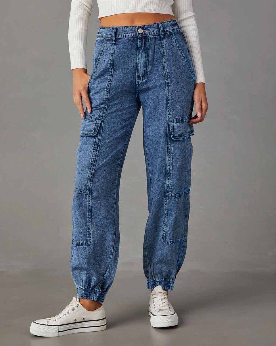Dame Cargo-Jeans med elastisk talje og praktiske lommer Stilla