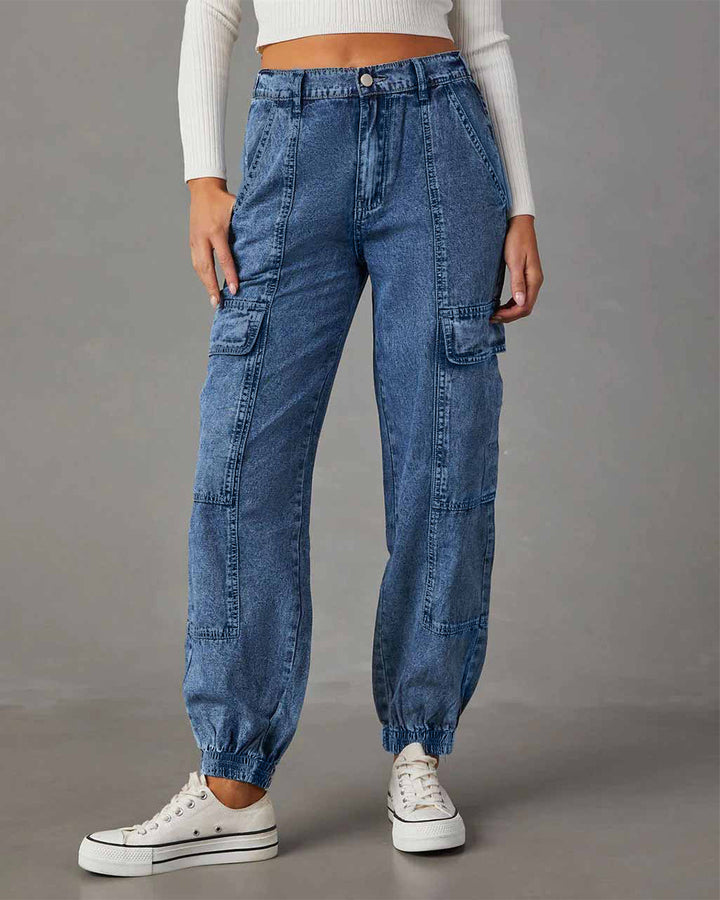 Dame Cargo-Jeans med elastisk talje og praktiske lommer Stilla