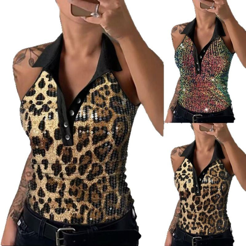 Femme Skinnende Dyreprint Polo Top Stilla